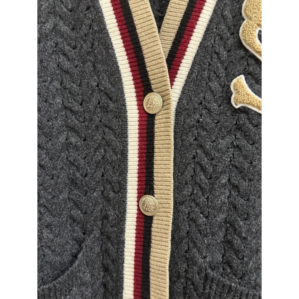 Sandro Paris Cardigan Wool Cable Knit Varsity Size 2, US Medium Monogram S - Picture 4 of 15